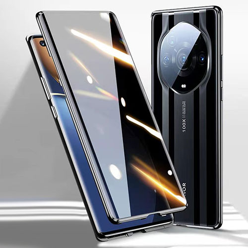 Luxury Aluminum Metal Frame Mirror Cover Case 360 Degrees P02 for Huawei Honor Magic3 Pro+ Plus 5G Black