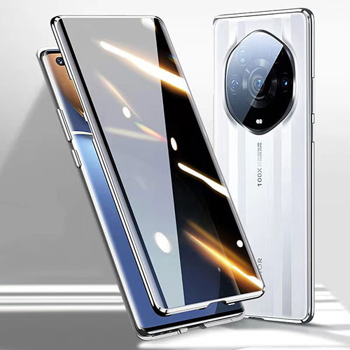 Luxury Aluminum Metal Frame Mirror Cover Case 360 Degrees P02 for Huawei Honor Magic3 Pro+ Plus 5G Silver