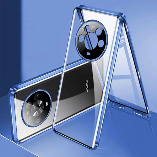 Luxury Aluminum Metal Frame Mirror Cover Case 360 Degrees P02 for Huawei Honor Magic4 5G Blue