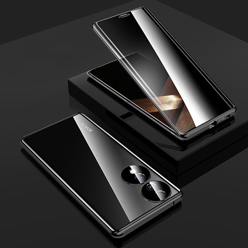 Luxury Aluminum Metal Frame Mirror Cover Case 360 Degrees P02 for Huawei Honor X7b Black