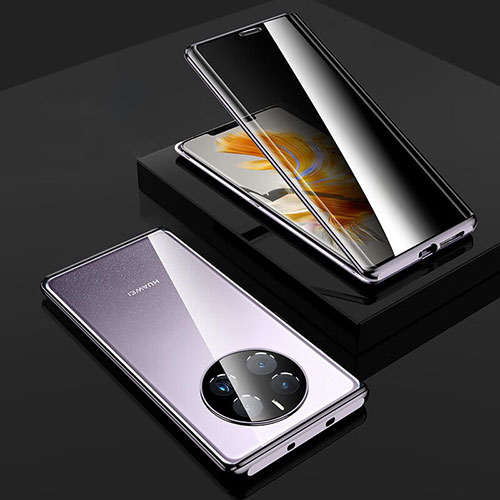 Luxury Aluminum Metal Frame Mirror Cover Case 360 Degrees P02 for Huawei Mate 50 Pro Purple