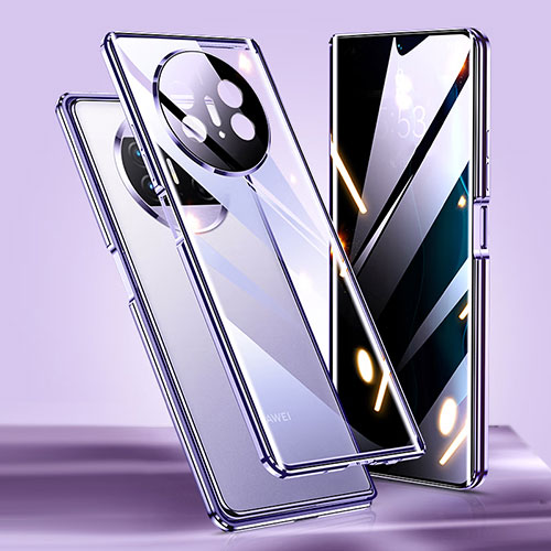 Luxury Aluminum Metal Frame Mirror Cover Case 360 Degrees P02 for Huawei Mate X3 Purple