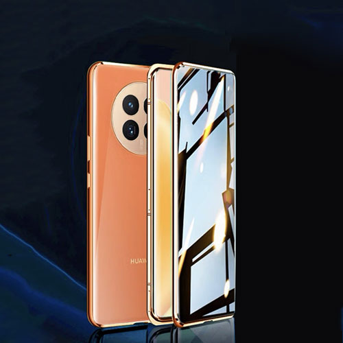 Luxury Aluminum Metal Frame Mirror Cover Case 360 Degrees P02 for Huawei Nova Y91 Gold