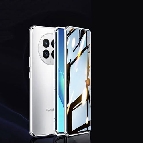 Luxury Aluminum Metal Frame Mirror Cover Case 360 Degrees P02 for Huawei Nova Y91 Silver