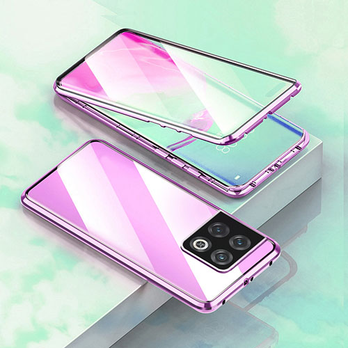 Luxury Aluminum Metal Frame Mirror Cover Case 360 Degrees P02 for OnePlus 10 Pro 5G Purple