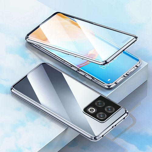 Luxury Aluminum Metal Frame Mirror Cover Case 360 Degrees P02 for OnePlus 10 Pro 5G Silver