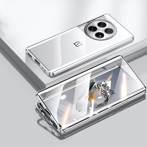 Luxury Aluminum Metal Frame Mirror Cover Case 360 Degrees P02 for OnePlus 12 5G Silver