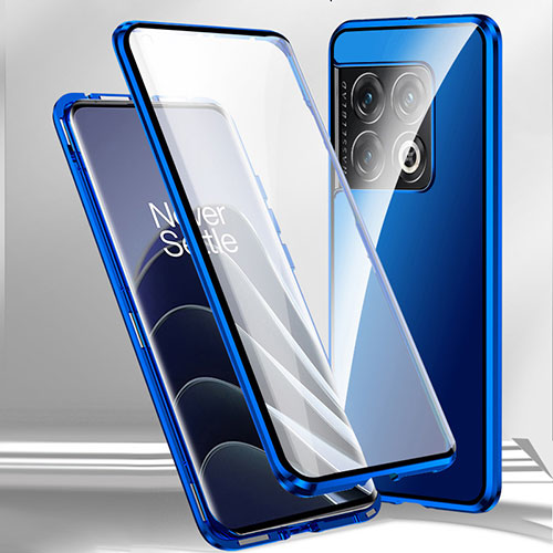 Luxury Aluminum Metal Frame Mirror Cover Case 360 Degrees P02 for OnePlus Ace 2 5G Blue