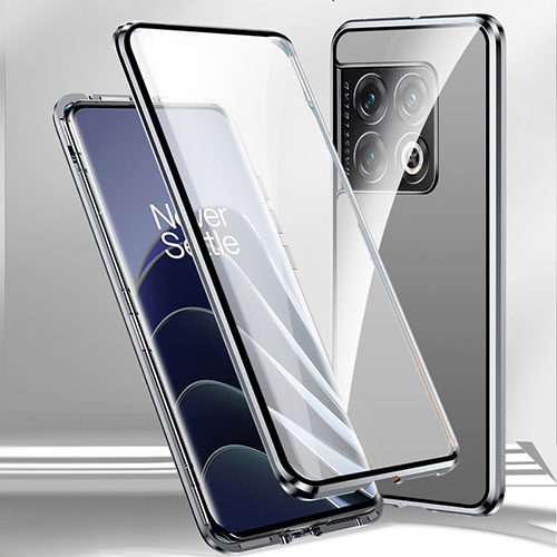 Luxury Aluminum Metal Frame Mirror Cover Case 360 Degrees P02 for OnePlus Ace 2 5G Silver