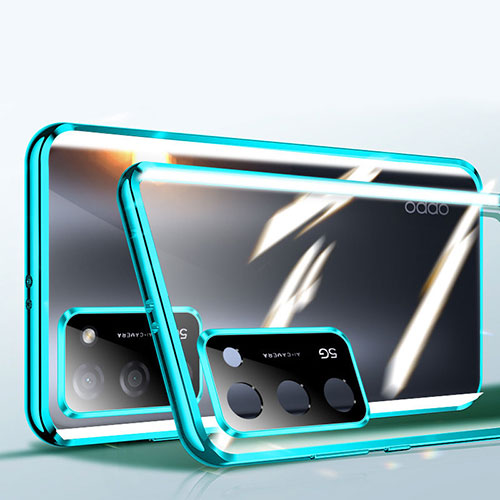 Luxury Aluminum Metal Frame Mirror Cover Case 360 Degrees P02 for Oppo A55 5G Green