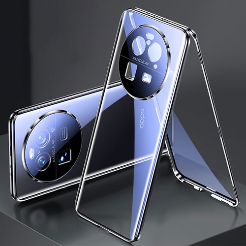 Luxury Aluminum Metal Frame Mirror Cover Case 360 Degrees P02 for Oppo Find X6 5G Black