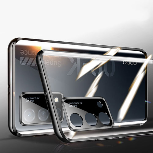 Luxury Aluminum Metal Frame Mirror Cover Case 360 Degrees P02 for Oppo K9 5G Black