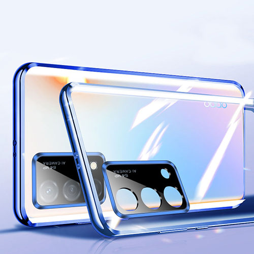 Luxury Aluminum Metal Frame Mirror Cover Case 360 Degrees P02 for Oppo K9 5G Blue