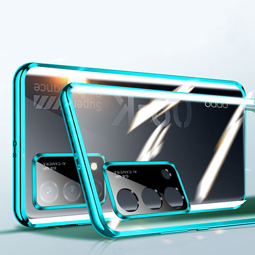 Luxury Aluminum Metal Frame Mirror Cover Case 360 Degrees P02 for Oppo K9 5G Green