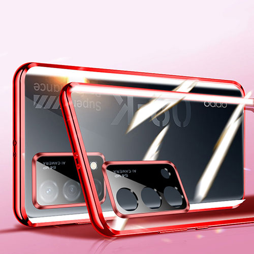 Luxury Aluminum Metal Frame Mirror Cover Case 360 Degrees P02 for Oppo K9 5G Red