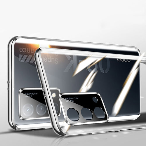 Luxury Aluminum Metal Frame Mirror Cover Case 360 Degrees P02 for Oppo K9 5G Silver