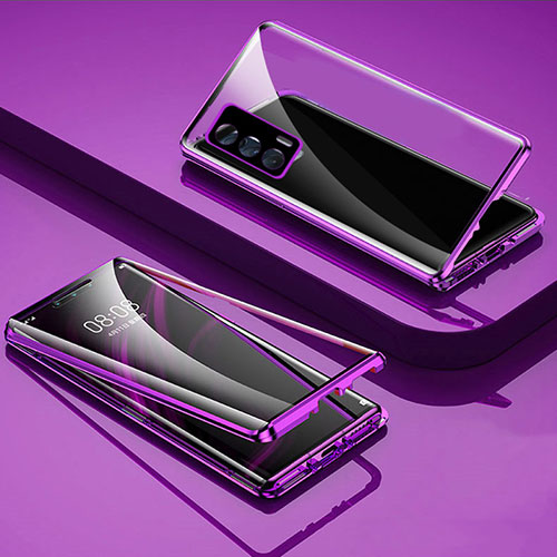 Luxury Aluminum Metal Frame Mirror Cover Case 360 Degrees P02 for Realme GT 5G Purple