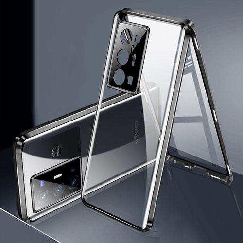 Luxury Aluminum Metal Frame Mirror Cover Case 360 Degrees P02 for Vivo X70 Pro+ Plus 5G Black