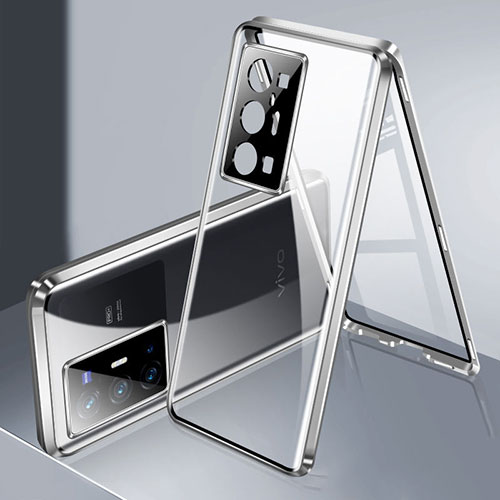 Luxury Aluminum Metal Frame Mirror Cover Case 360 Degrees P02 for Vivo X70 Pro+ Plus 5G Silver