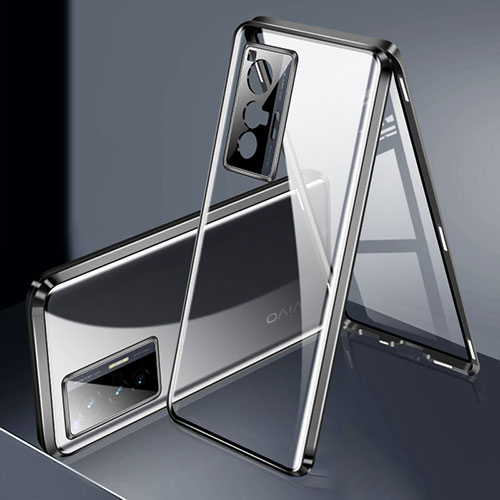 Luxury Aluminum Metal Frame Mirror Cover Case 360 Degrees P02 for Vivo X70t Black