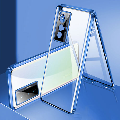 Luxury Aluminum Metal Frame Mirror Cover Case 360 Degrees P02 for Vivo X70t Blue