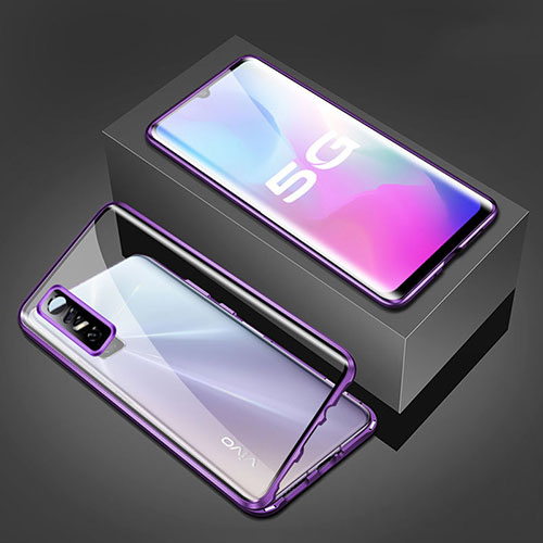 Luxury Aluminum Metal Frame Mirror Cover Case 360 Degrees P02 for Vivo Y73s 5G Purple