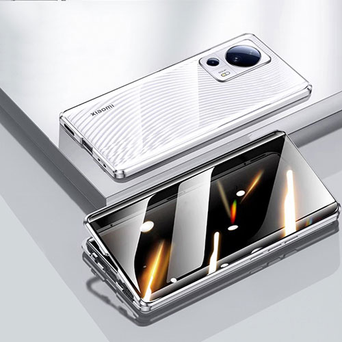 Luxury Aluminum Metal Frame Mirror Cover Case 360 Degrees P02 for Xiaomi Mi 13 Lite 5G Silver