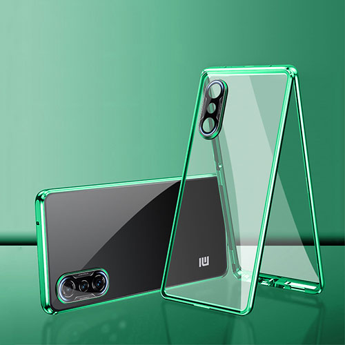 Luxury Aluminum Metal Frame Mirror Cover Case 360 Degrees P02 for Xiaomi Poco F3 GT 5G Green