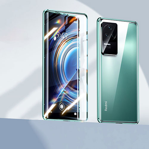 Luxury Aluminum Metal Frame Mirror Cover Case 360 Degrees P02 for Xiaomi Poco F4 5G Green