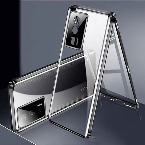 Luxury Aluminum Metal Frame Mirror Cover Case 360 Degrees P02 for Xiaomi Poco F5 Pro 5G Black