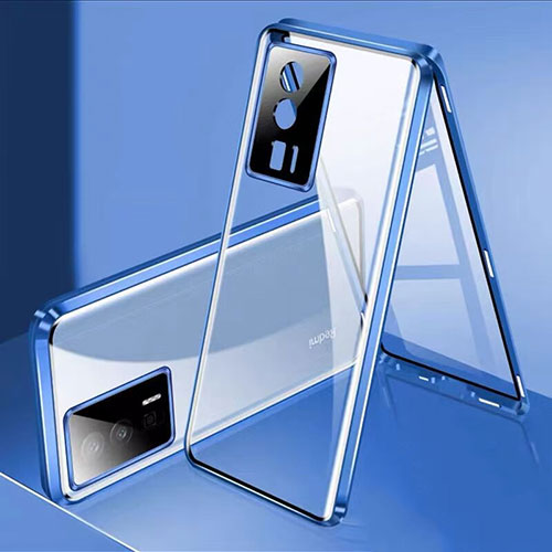 Luxury Aluminum Metal Frame Mirror Cover Case 360 Degrees P02 for Xiaomi Poco F5 Pro 5G Blue