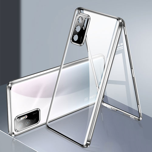 Luxury Aluminum Metal Frame Mirror Cover Case 360 Degrees P02 for Xiaomi POCO M3 Pro 5G Silver