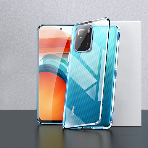 Luxury Aluminum Metal Frame Mirror Cover Case 360 Degrees P02 for Xiaomi Poco X3 GT 5G Blue