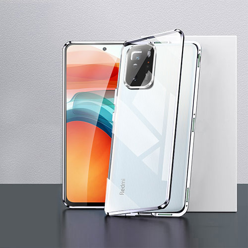 Luxury Aluminum Metal Frame Mirror Cover Case 360 Degrees P02 for Xiaomi Poco X3 GT 5G Silver