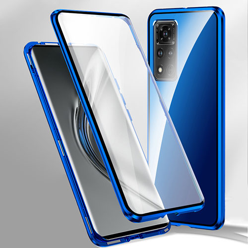 Luxury Aluminum Metal Frame Mirror Cover Case 360 Degrees P02 for Xiaomi Poco X4 NFC Blue