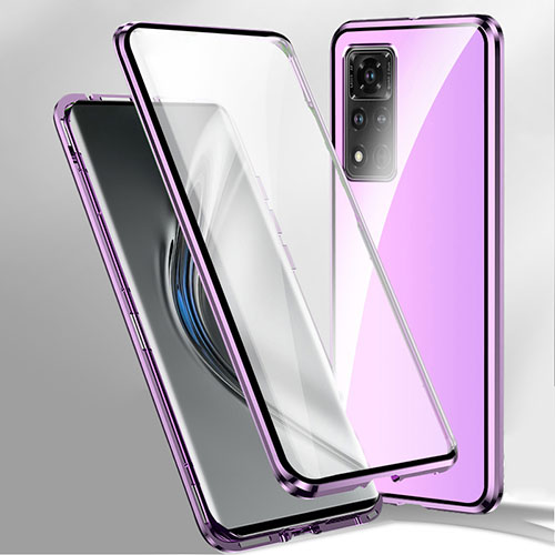 Luxury Aluminum Metal Frame Mirror Cover Case 360 Degrees P02 for Xiaomi Poco X4 NFC Purple