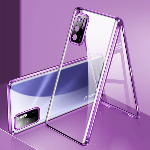 Luxury Aluminum Metal Frame Mirror Cover Case 360 Degrees P02 for Xiaomi Redmi Note 10 5G Purple