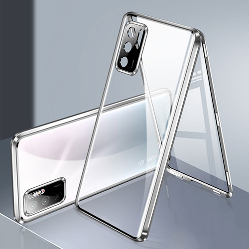 Luxury Aluminum Metal Frame Mirror Cover Case 360 Degrees P02 for Xiaomi Redmi Note 10 5G Silver