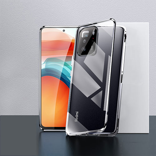 Luxury Aluminum Metal Frame Mirror Cover Case 360 Degrees P02 for Xiaomi Redmi Note 10 Pro 5G Black