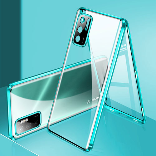 Luxury Aluminum Metal Frame Mirror Cover Case 360 Degrees P02 for Xiaomi Redmi Note 10T 5G Green