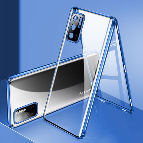 Luxury Aluminum Metal Frame Mirror Cover Case 360 Degrees P02 for Xiaomi Redmi Note 11 SE 5G Blue