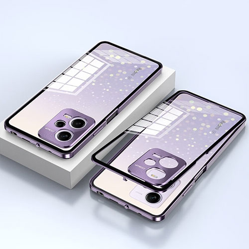 Luxury Aluminum Metal Frame Mirror Cover Case 360 Degrees P02 for Xiaomi Redmi Note 12 5G Purple