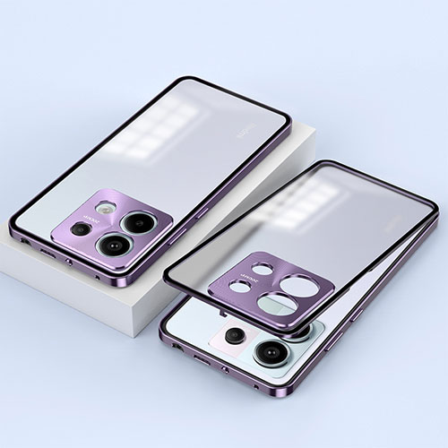 Luxury Aluminum Metal Frame Mirror Cover Case 360 Degrees P02 for Xiaomi Redmi Note 13 Pro 5G Purple