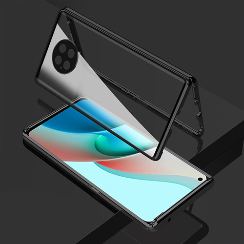 Luxury Aluminum Metal Frame Mirror Cover Case 360 Degrees P02 for Xiaomi Redmi Note 9 5G Black