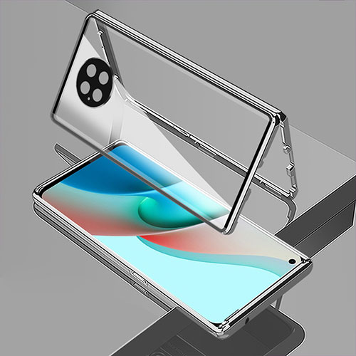 Luxury Aluminum Metal Frame Mirror Cover Case 360 Degrees P02 for Xiaomi Redmi Note 9 5G Silver