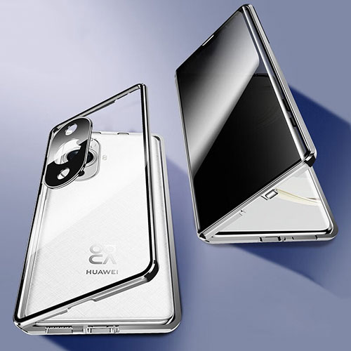 Luxury Aluminum Metal Frame Mirror Cover Case 360 Degrees P03 for Huawei Nova 11 Pro Silver