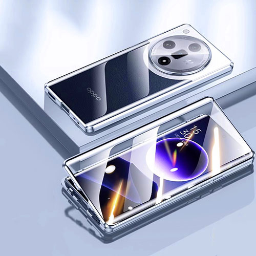 Luxury Aluminum Metal Frame Mirror Cover Case 360 Degrees P03 for Oppo Find X7 Ultra 5G Silver