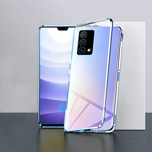 Luxury Aluminum Metal Frame Mirror Cover Case 360 Degrees P03 for Oppo K9 5G Blue