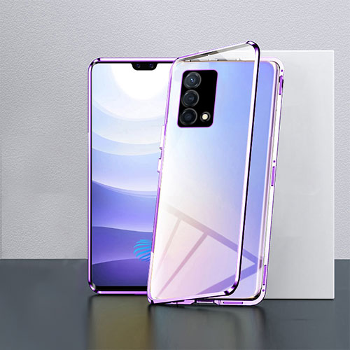 Luxury Aluminum Metal Frame Mirror Cover Case 360 Degrees P03 for Oppo K9 5G Purple