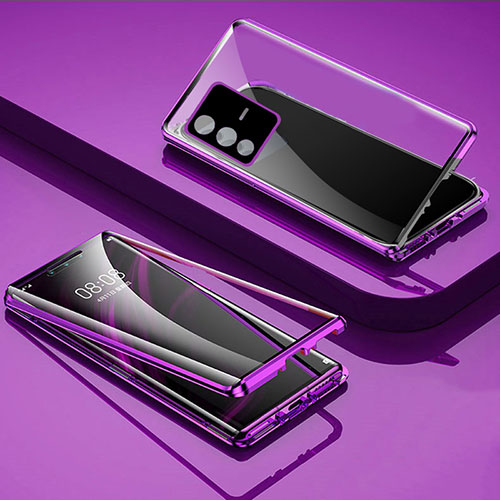 Luxury Aluminum Metal Frame Mirror Cover Case 360 Degrees P03 for Vivo V23 5G Purple